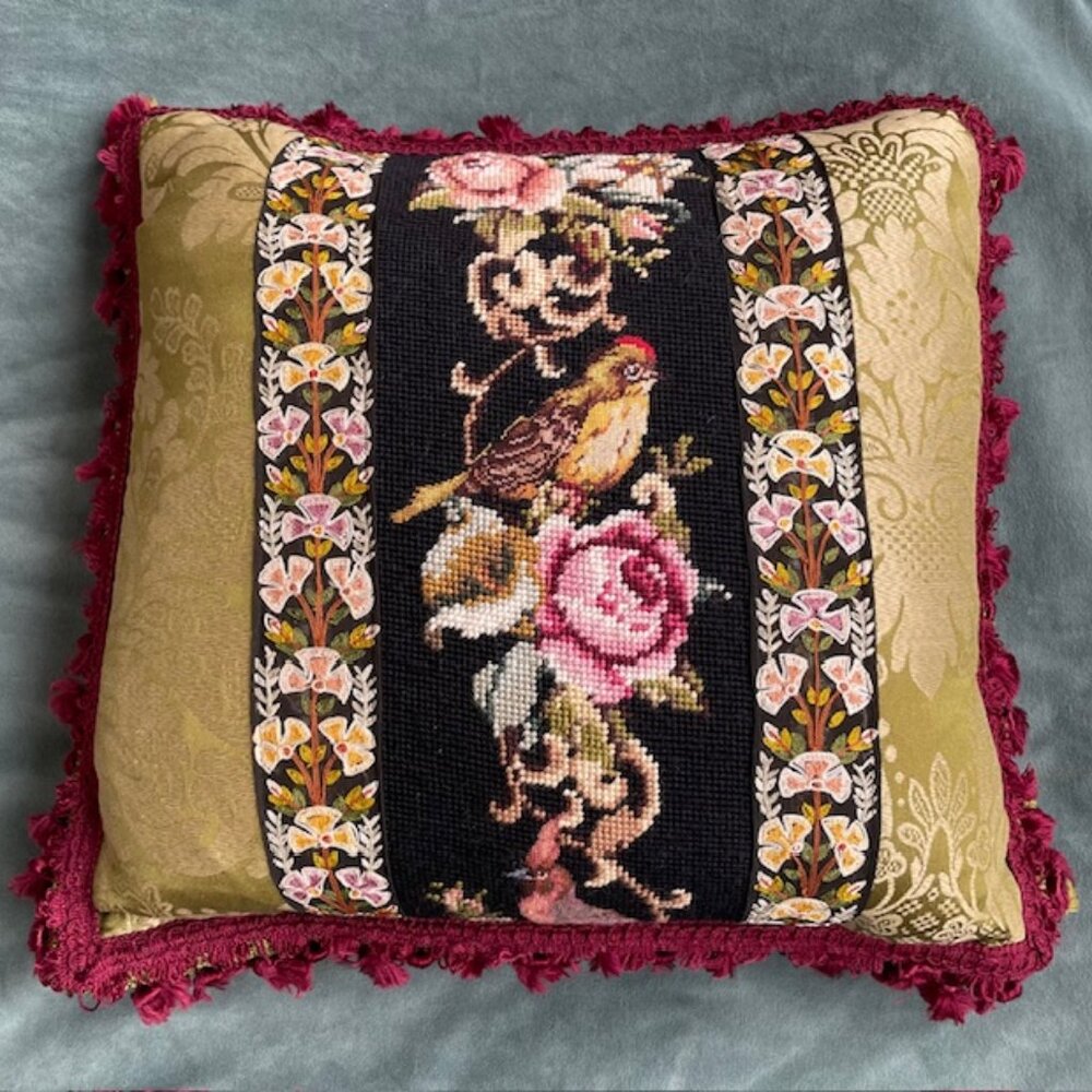 Exquisite Antique Needlepointed Pillow